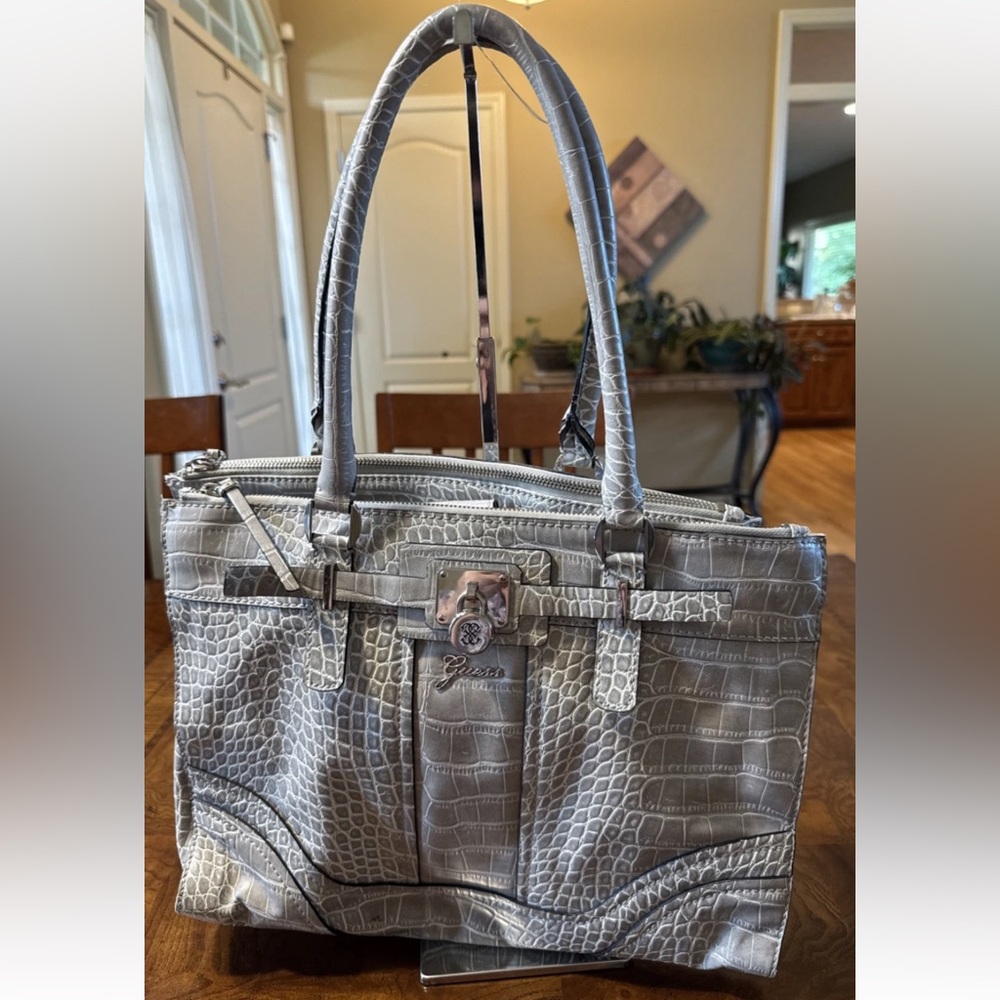 Vintage Guess Y2K Faux Snakeskin Reptile Leather Tote Shoulder Bag